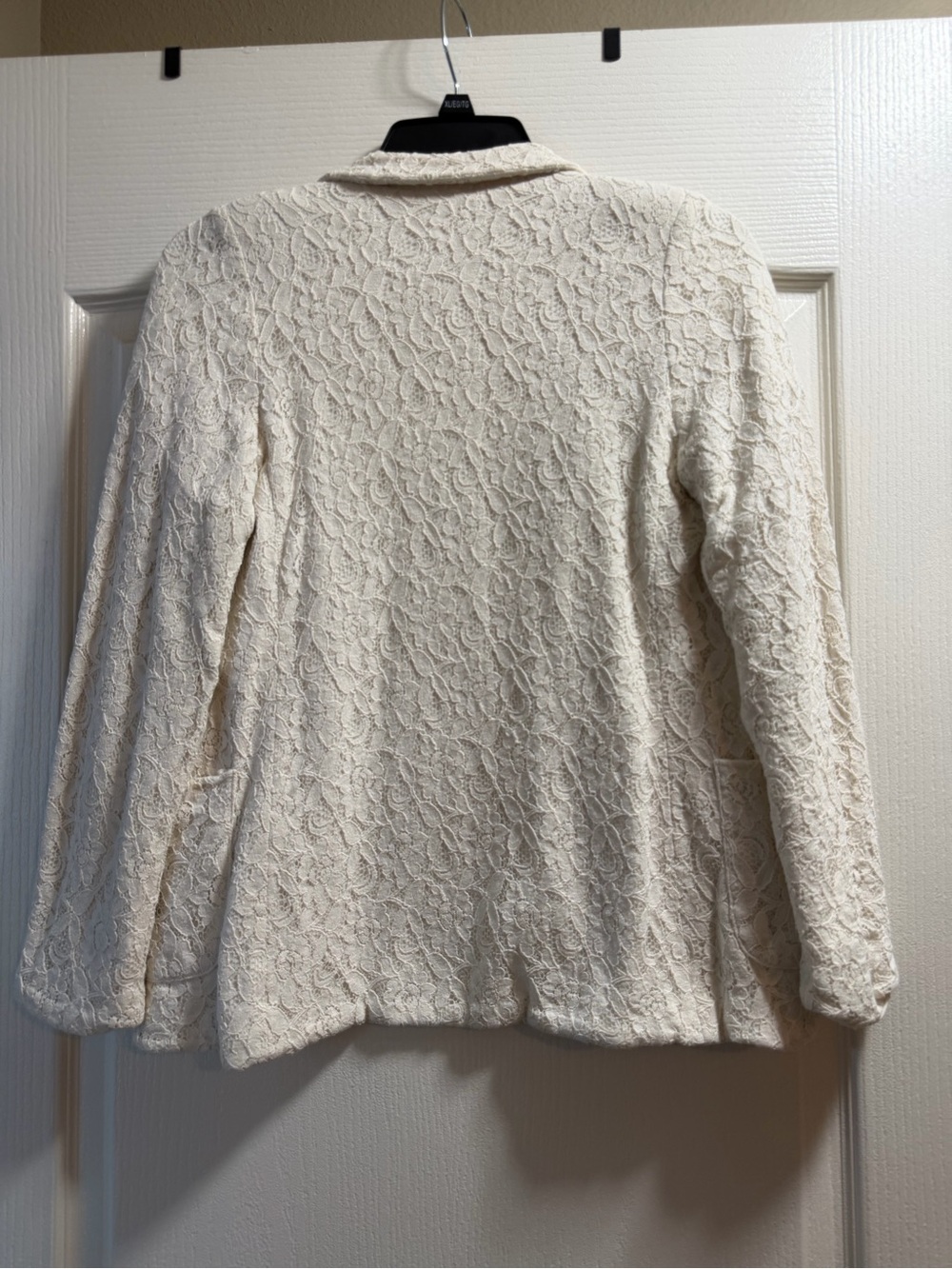 tennis Ivory Lace Open Front Blazer Cardigan with Patch Pockets S - Picture 6 of 9